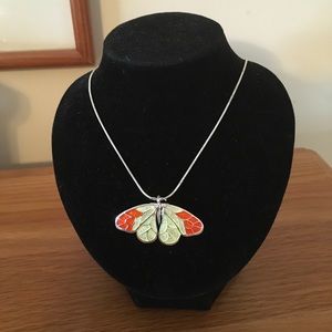 Orange and Yellow Butterfly Silver Necklace